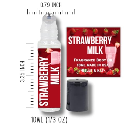 Fragrance Body Oil Roll-On Scented Strawberry Milk - 0.33 Fl Oz (10ml) for Men & Women - 100% Fragrance Oil - No Alcohol Fillers - Can Also Use as Diffuser Oil - Made in USA