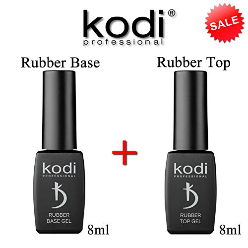 Kodi Professional BEST SET 2in1 Rubber BASE 8ml. (0.27oz) + Rubber TOP 7ml. (0.24oz) Gel LED/UV Nail Polish Coat Soak Off Original