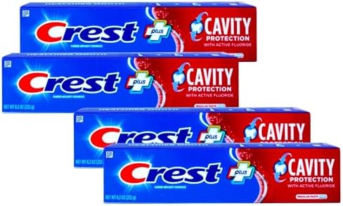 Crest Fluoride Cavity Protection Toothpaste 8.2 Ounce Regular Paste, Bulk Toothpaste, Prevents Cavities Before They Start (4 Pack)
