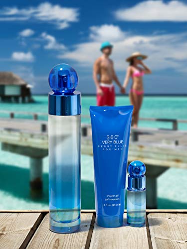 Perry Ellis 360 Very Blue for Men - 3 Pc Gift Set 3.4oz EDT Spray, 0.25oz EDT Spray, 3oz Shower Gel