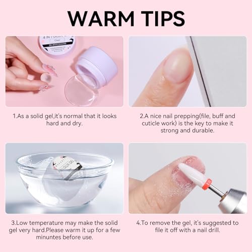 Makartt Solid Gel Builder: 4-in-1 2pcs Clear & White 3D Nail Gel Non-sticky for Extension 3D Sculpting Nail, UV Glue for Acrylic Tips, Rhinestones & Sculpture Hard Gels for Nails UV/LED Lamp Required