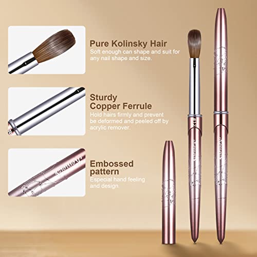 Acrylic Nail Brush Size 12,KEMEISI 100% Pure Kolinsky Nail Art Brushes Sturdy Handle Oval Shaped Acrylic Powder Nail Design Tools for Professional Manicure DIY Home Salon (Brown Gradient)