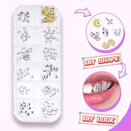 Generic Tooth Gems Fashionable DIY Teeth Jewelry with Shiny Crystals, Tooth Gems Decoration Starter Kit, gold and silver