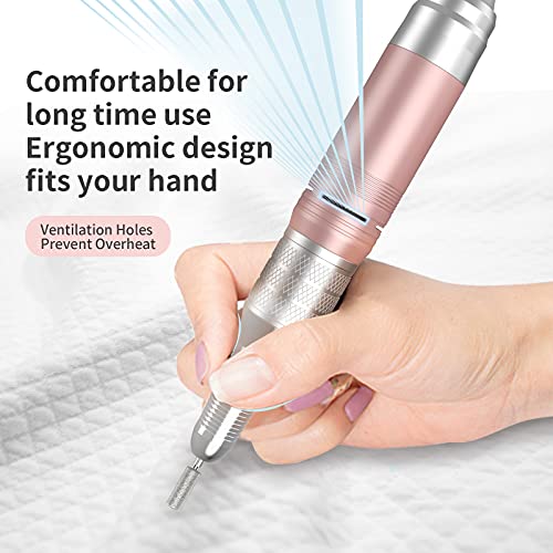 Kredioo Nail Drill, 35000RPM Nail Drills for Acrylic Nails Professional Cordless Electric File Rechargeable Portable Machine 6 Bits Dremel Tools for Women Manicure Pedicure Remove Gel Polish