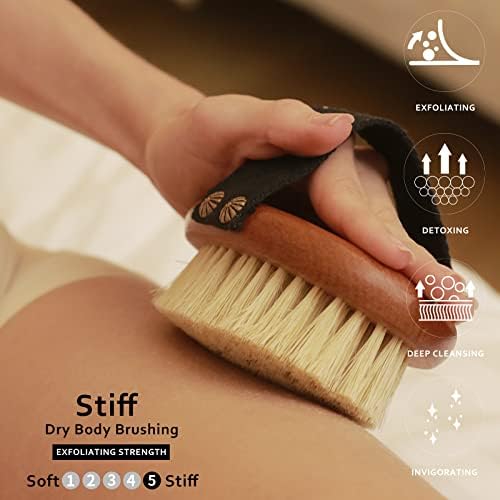 Dry Brushing Body Brush-Stiff Sisal Bristles Dry Skin Brush,Exfoliating Massage Brush for Cellulite and Lymphatic,Improve Circulation,Stop Ingrown Hairs,Reduce Acne,Soften Skin