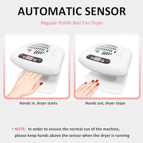 Nail Dryer for Regular Polish, 200W Nail Drying Fan with Sensor and Hot and Cool Air for Home Use