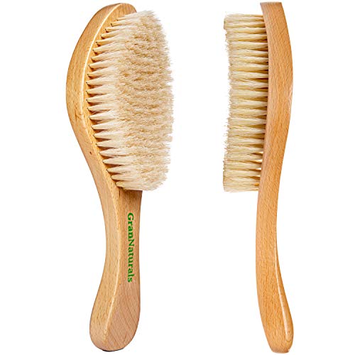 GranNaturals Soft Bristle Hair Brush - Curved Boar Bristle Vintage Style Hairbrush for 360 Waves, Sleek Slick Back Ponytail & Bun, Smoothing, Fades for Women & Men - Wooden Handle