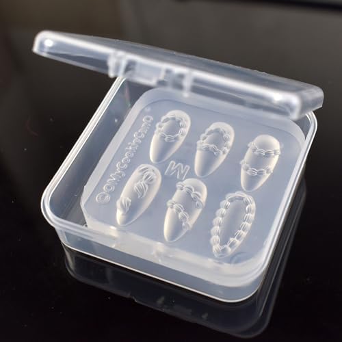 Nail Art Silicone Mold Embossed Cream Chain Design DIY Manicure 3D Carving Template with 6 Patterns, Resin Craft Making Tool Mould for Women Nail Decoration