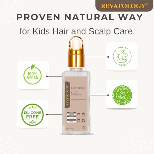 REVATOLOGY Kids Hair Serum (Made in USA) for Hair Thickness, Strength, Growth and Scalp Revitalization for straight, curly, waivy, coiled hair in toddlers, teen, and children | chemical & cruelty free