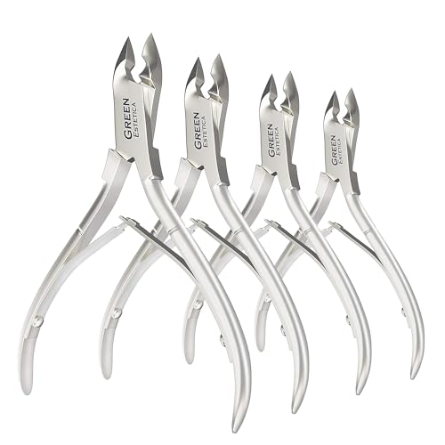 Cuticle Trimmer with Cuticle Pusher Professional Stainless Steel Cuticle Cutter Sharp Blades Double Spring Cuticle Nippers for Nail Care (Silver Nipper - Pack of 4)