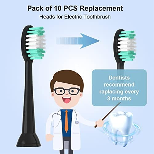 Replacement Toothbrush Heads 10 Pack for AquaSonic Black Series for Vibe Series Black Series pro, and for Duo Series pro Electric Toothbrush,Balck