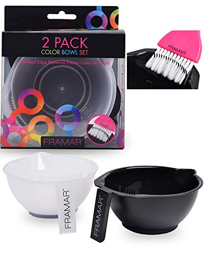 FRAMAR Color Bowl with Cleaner Set – Color Bowls For Hairstylist, Hair Dye Bowl With Brush Cleaner and Rubberized Bottom, Salon Supplies, Salon Essentials – 2 Pack
