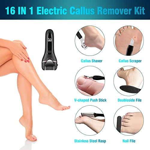 Foot Callus Remover Electric Callus Remover for Feet, Yooikeey Electric Foot Scrubber Dead Skin Remover,16 in1 Pedicure kit for Dead Skin&Cracked Heel or Rough Hand with 3 Roller Heads 2 Speed (black)