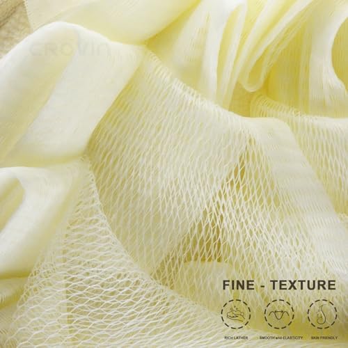 Shower Puff 4 Pack Bath Sponge Shower Loofahs Pouf Large 7x5 Premium Exfoliating Mesh Puffs for Women and Men-Elastic Hand Strap Body Brush to Soothe, Cleanse Your Skin