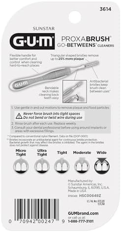 GUM Proxabrush Go-Betweens - Wide - Interdental Brushes - Soft Bristled Dental Picks for Plaque Removal Health - Safe for Braces & Dental Devices, 10ct (Pack of 6)