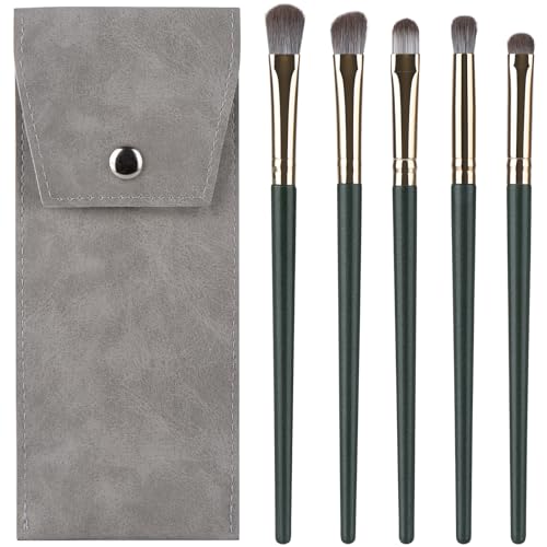 Eyeshadow Makeup Brushes Set with Case 5 PCS Soft Synthetic Hairs Eye Makeup Brushes for Blending Eyebrow Eyeliner Eyeshadow （Green）