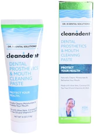 Dr. B Dental Solutions Cleanadent Denture and Gum Toothpaste, ADA Accepted All-Natural Denture Toothpaste for Adults - Removes Odors, Surface Stains and Adhesives - 4 oz