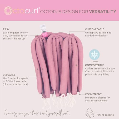 Octocurl Heatless Hair Curler - No Headband Octopus Curler - Overnight Curls for Medium Length Hair (QMax - Mauve)