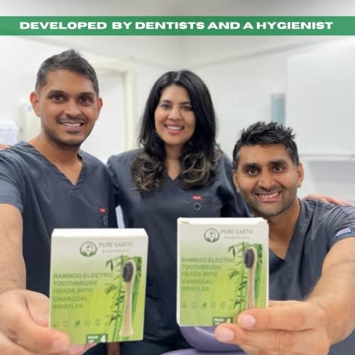 Bamboo Electric Toothbrush Replacement Heads - Compatible with Philips Sonicare Toothbrush - Soft Bristle Natural Electric Bamboo Toothbrush Heads Refill - (Pack of 4) by Pure Earth Essentials