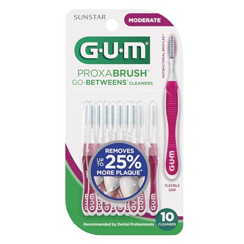 GUM Proxabrush Go-Betweens - Moderate - Interdental Brushes - Soft Bristled Dental Picks for Plaque Removal Health - Safe for Braces & Dental Devices, 10 Count (Pack of 4)