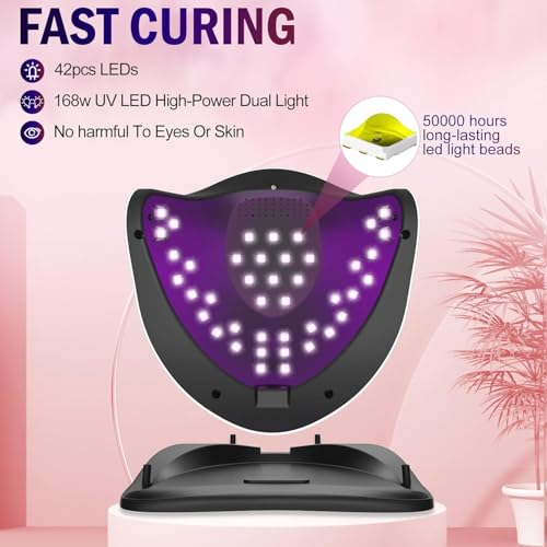 NAILGIRLS UV LED Nail Lamp,168W Fast Curing LED UV Light for Gel Nails with 4 Timer Setting Auto Sensor,Nail Dryer for Fingernail and Toenail,Salon Home Nail Art