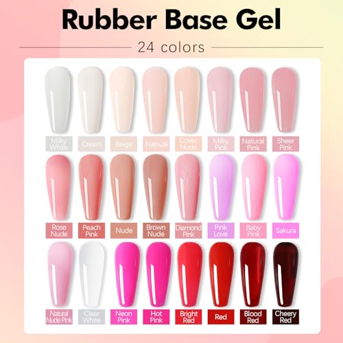 FZANEST Rubber Base Builder Nail Gel 24 Colors*15ml Salon Product Soft Structure Gel For Nails Enhance Extension Jelly Natural Nude Pink Base Color Overlay UV LED Soak Off