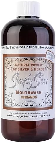 Simply Silver Mouthwash Cinnamon Flavor-All Natural Colloidal Silver Mouthwash with Patent Pending Formula, Alcohol and Fluoride Free, 16 oz