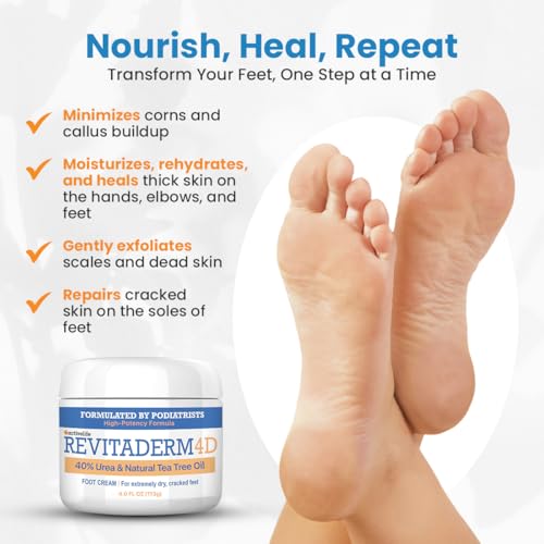 Revitaderm 4D Urea Cream 40 Percent for Feet Maximum Strength, for Dry Hands, Elbows and Knees, Callus Remover for Feet, Free Pumice Stone, 4oz, 1 Pack