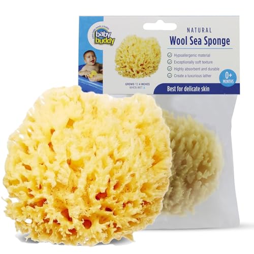 Baby Buddy Natural Wool Sea Sponge, Newborn Bath Time Essential, Ultra Soft for Delicate Skin, Hypoallergenic and Biodegradable, 1 Pack