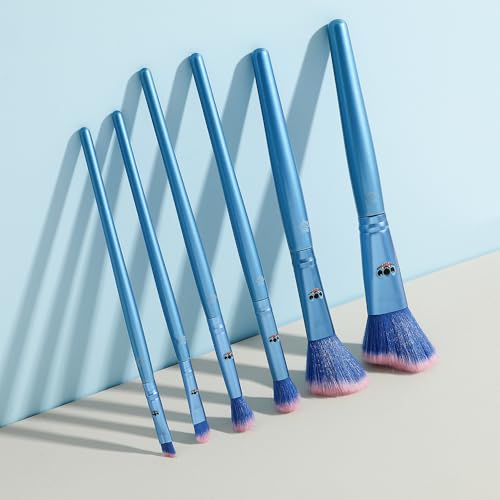 5Pcs Interstellar Baby Makeup Brushes Set, Creative Stitch Theme Cosmetic Brushes Set, Premium Synthetic Foundation Eyeshades Brush Set Best Gift for Young Girl Women (Blue Stitch)