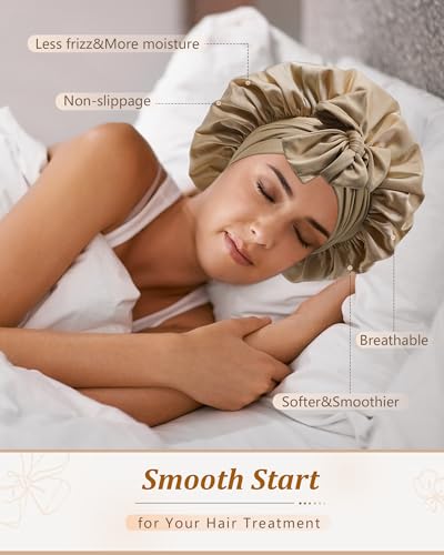 Satin Bonnet for Sleeping Women Silk Sleep Bonnet for Curly Hair Wrap with Elastic Tie Band Night Cap Coffee