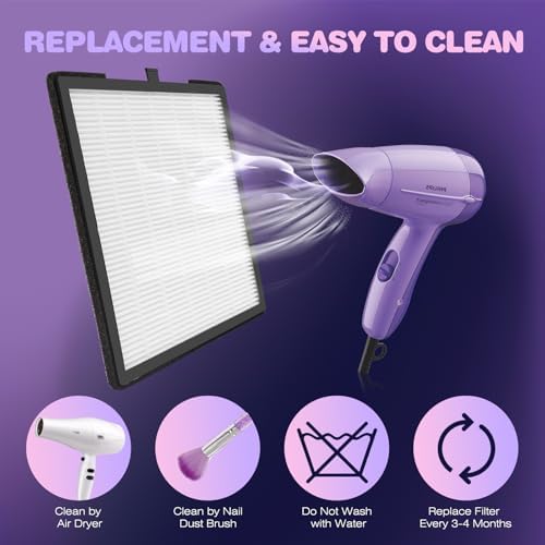 Nail Dust Collector Machine Professional: 60W Powerful Dust Collector Nail Tech Vacuum Fan Extractor with Reusable Filter and Brush for Acrylic Gel Nail Polish Manicure Pedicure Tool (Purple)