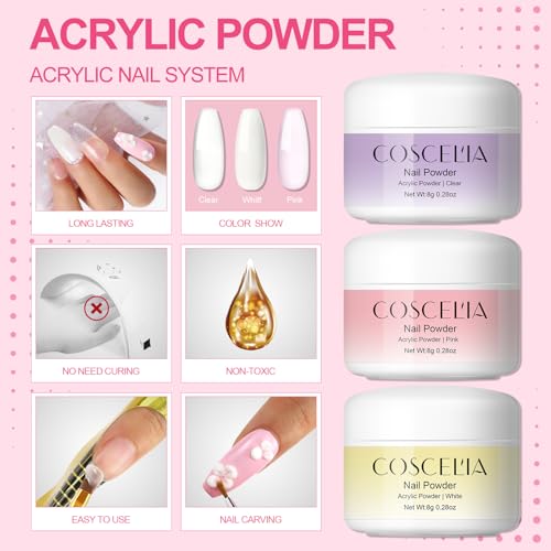 Acrylic Nail Kit for Beginners with Everything 3pc Acrylics Powder 6pcs Gel Nail Polish 18pcs Glitter Decoration Powder Professional Nails Kit Acrylic Set with U V Light and Drill Gifts for Women