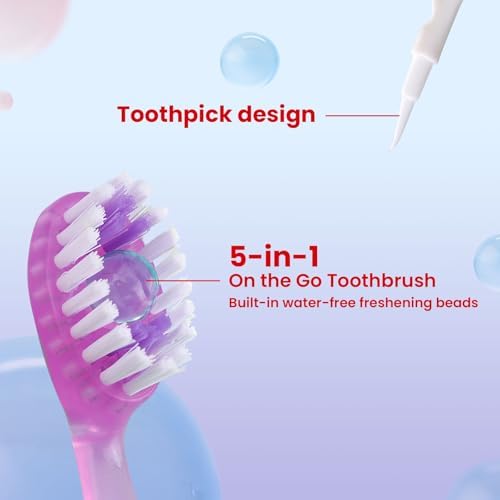 70Pack Mini Disposable Toothbrushes 5-in-1 Portable Pre-Pasted Travel Toothbrush with Toothpaste Tongue Scraper Floss Pick Individually Wrapped Box Small Prepasted Travel Toothbrush for Kids Adults