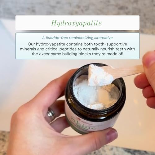 Shine Remineralizing Tooth Powder with Hydroxyapatite, Made in The USA, Fluoride Free Tooth Repair, Natural Teeth Whitening Powder, Teeth Polish & Stain Remover, Mint