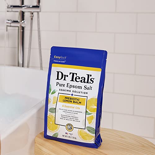 Dr Teal's Pure Epsom Salt, Prebiotic Lemon Balm & Essential Oil, 3 lbs (Pack of 4)