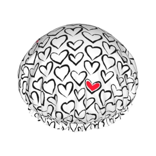 Love Hearts Shower Cap For Women Reusable Waterproof Double Layers Bath Cap Hair Protection Elastic Ladies Spa Salon Shower Hat