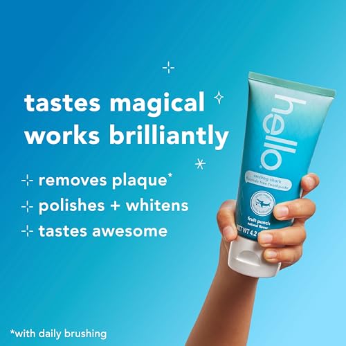 hello Smiling Shark Fluoride Free Kids Toothpaste, Natural Fruit Punch, 4.2 Oz Tube (Pack of 3)