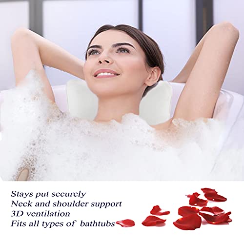 Bath Pillow for Tub, Non Slip, Breathable Soft, Comfortable Head Neck Support, Machine Washable, 2 Suction Cups(Off White)