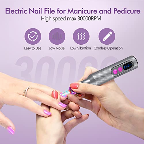 Nail Drill, Cordless Electric Nail Filer Professional E-File Nail Drill Kit for Acrylic, Gel Nails, Manicure Pedicure Polishing Shape Tools Design for Home Salon Use Gray