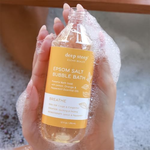 Deep Steep Epsom Salt Bubble Bath, Breathe, 32 oz – Spa Soak with Epsom Salt, Peppermint, Lemon & Essential Oils – Vegan, Clean Beauty, Muscle Relief & Sinus Support