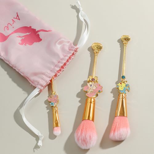 Snow White and Mermaid Makeup Brushes - Novelty Designed Classic Tales Theme Makeup Brush Set for Girls, Kawaii MakeupTool Gift for Women (NEW Pink)