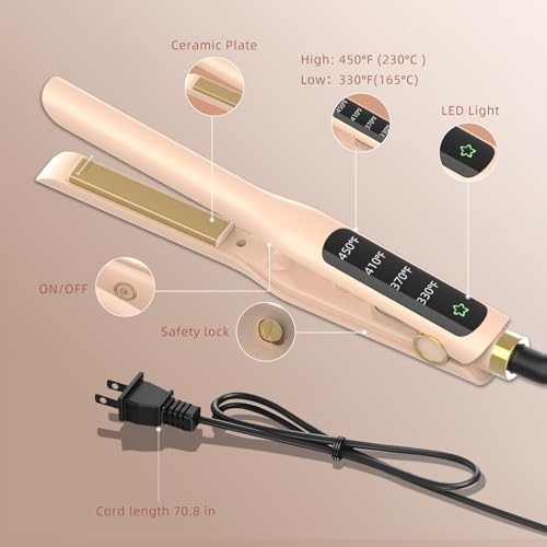 Flat Iron, 1/2 Inch Hair Straightener and Curler 2 in 1, Ceramic Ionic Floating Plates for Less Frizz, 10s Quick Heat Up, Hair straighteners for Women, Straightener for All Hair Types(Pink)