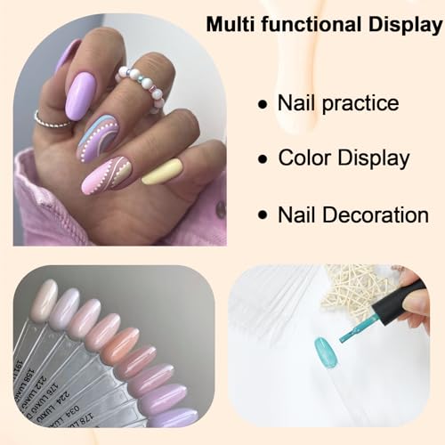 SIUSIO 250 Pcs Oval Nail Swatch Sticks with Metal Split Ring and Numbered Tips - Clear Fan-shaped Color Display for Nail Art Polish Practice