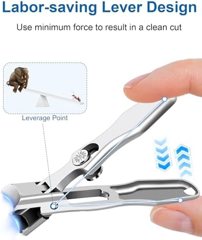 Nail Clippers for Seniors Thick Nails - Sharp Heavy Duty Large Wide Jaw Fingernail and Toenail Clippers with Catcher, for Adults, Men & Women (Silver)