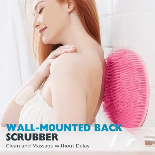 Silicone Shower Foot Scrubber Mat, 2025 New Shower Foot and Back Scrubber Massage Pad with Non-Slip Suction Cups, Wall Mounted Feet Back Cleaning Exfoliating Bath Wash Pad for Men and Women (Purple)