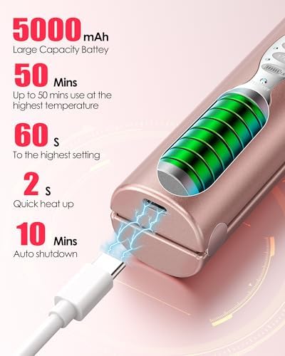 Portable Titanium Cordless Hair Straightener, Heats Up in Seconds & Lasts Up to 50 Minutes & USB C Rechargeable, Dual Voltage Wireless Mini Travel Flat Iron for Edges Bangs - Not for Thick Hair Type