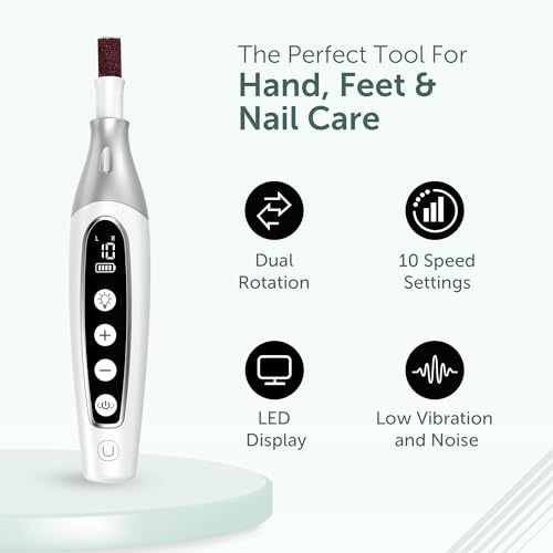 PediLux Pro Professional Manicure Pedicure Kit, Cordless Electric Nail File Drill Set, Thick Toenail Grinder, Toe Nail Dremel Tools, Filer, Buffer, Sander, Remove Cuticles, Callus for Men & Women