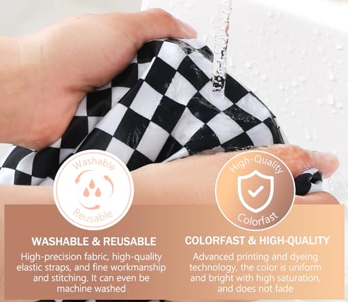 mikimini Shower Cap for Women, Reusable, Double Layers Waterproof Bathing Shower Hat with Soft Comfortable PEVA Lining, Non-fading, Stretchy & Shower Cap for Long Hair Medium Pack of 2, Checkered