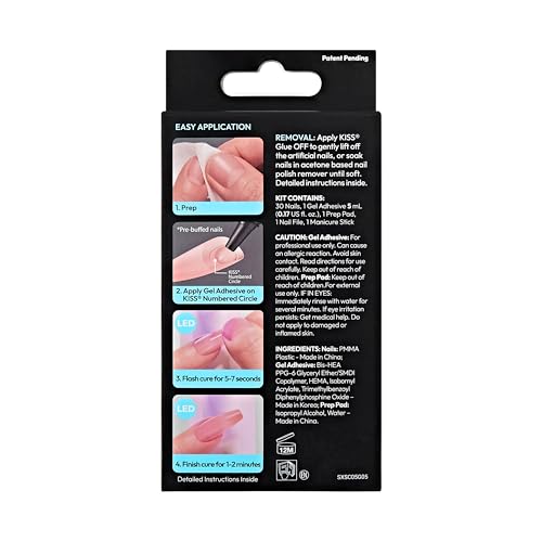 KISS Salon X-tend LED Gel Nail Kit Press On Nails, 'Changed', Multicolor, Short Oval, 30 Fake Nails, Soft Gel Nail Glue 5 ml (0.16 US fl. oz.), Prep Pad, Manicure Stick, & Mini Nail File